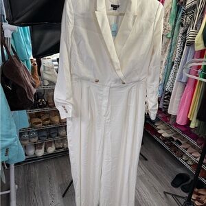 Ann Taylor White Tailored Jumpsuit | NWT | Gold Button Detail